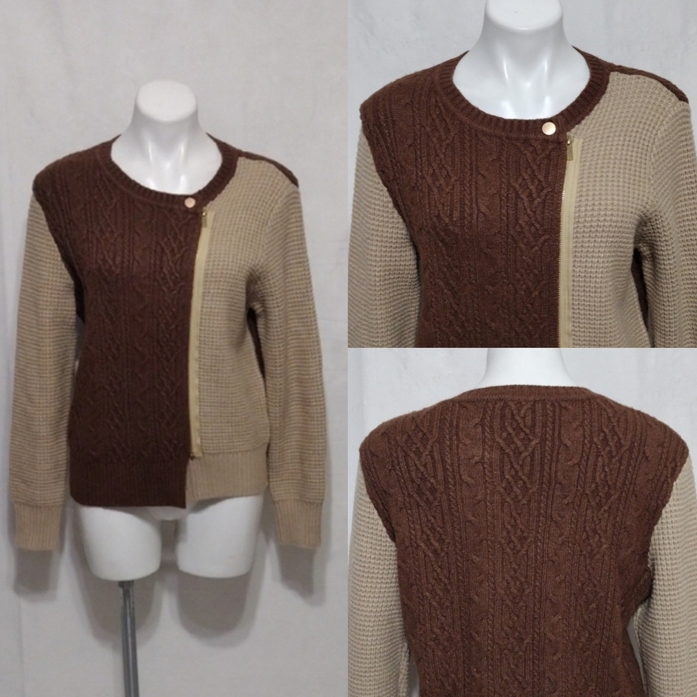 Coco Y Club Colorblock Cable Knit Sweater Cardigan Medium Cozy Trendy Layering